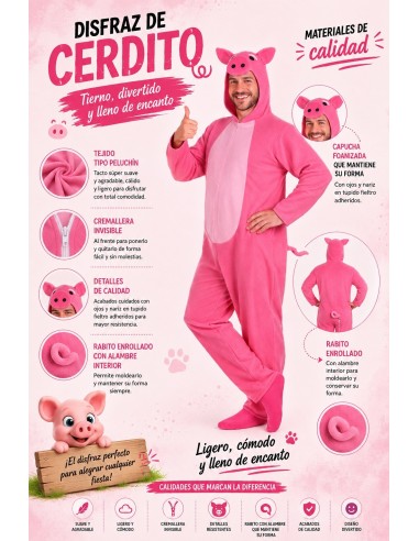 Costume Cochon Taille L | Costumes pour Adultes Le Roi du Carnaval